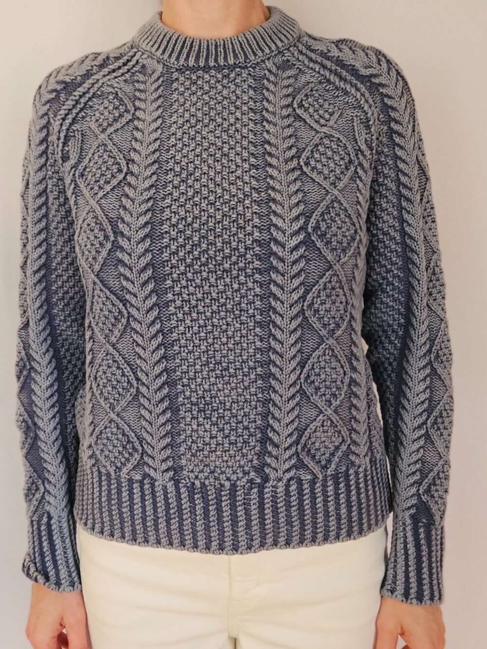 L.L. Bean Signature Cotton Fisherman Cable Knit Sweater - M - Washed Denim Blue